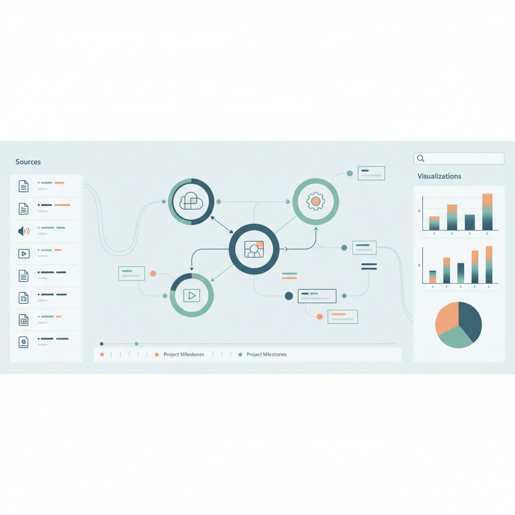 Interface d'un logiciel d'analyse de données qualitatives comme NVivo, montrant des textes codés et des visualisations de thèmes.