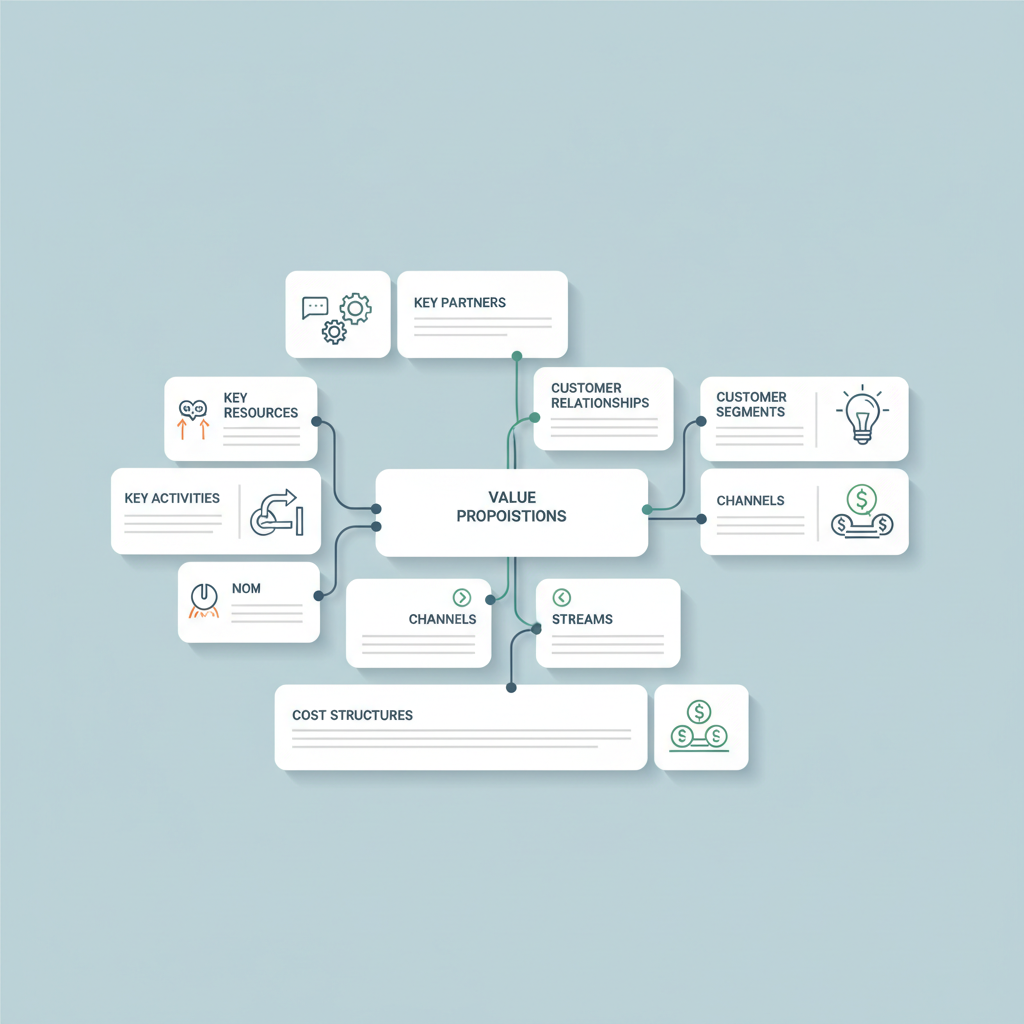 Infographie montrant les différentes sections d'un business model canvas.