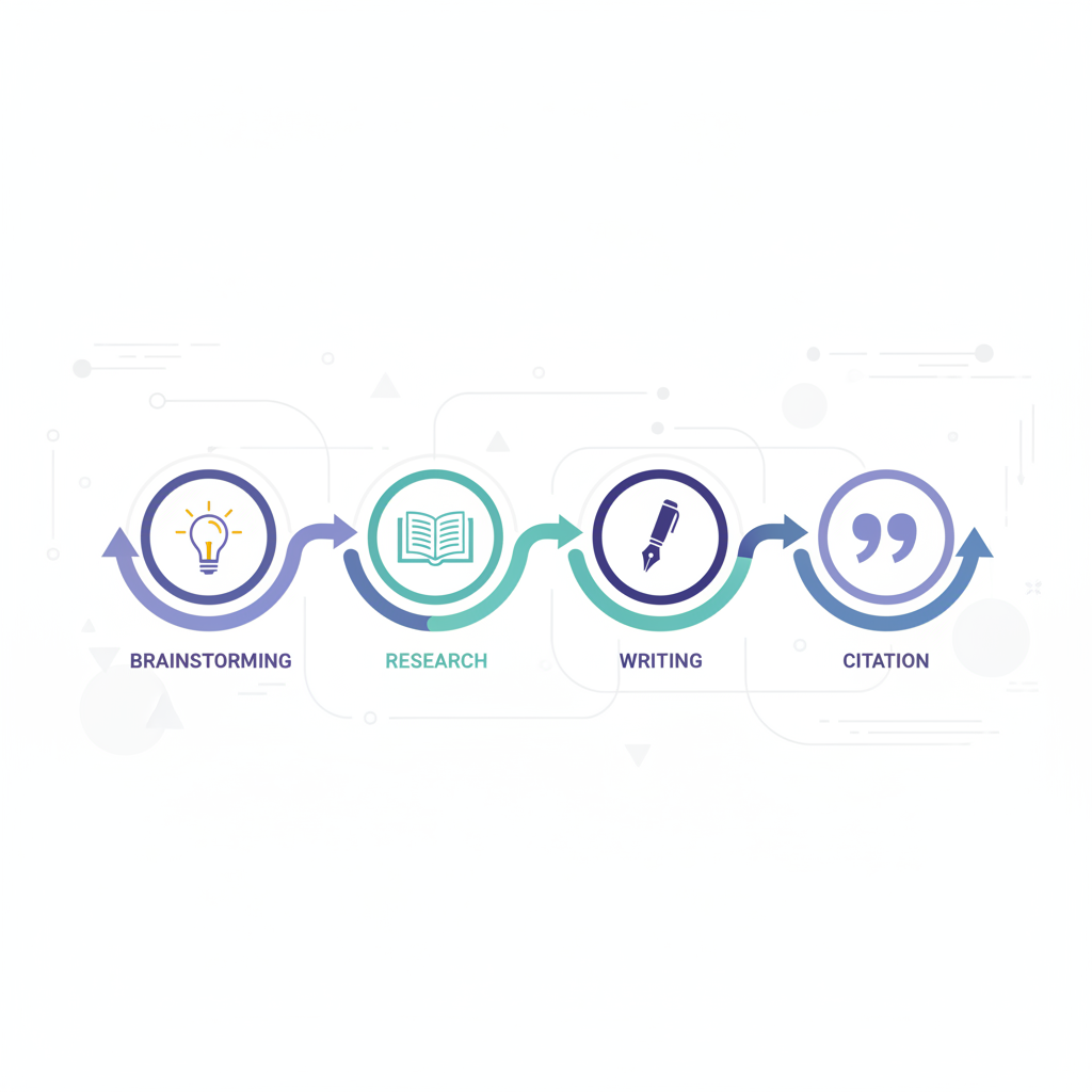 Schéma illustrant le processus éthique : Idéation -> Recherche Assistée -> Rédaction -> Vérification.