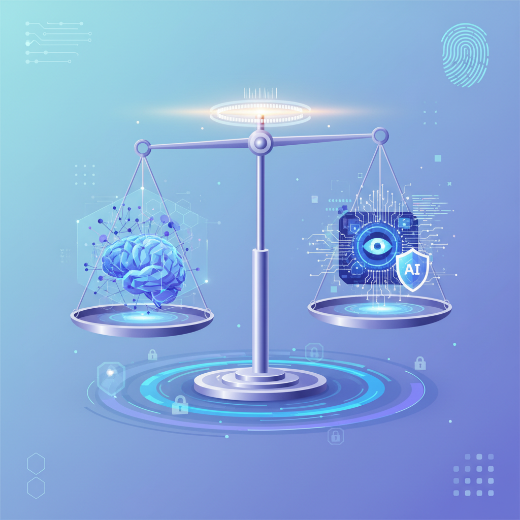 Échelles de la justice avec une touche technologique moderne pour représenter l'éthique de l'IA.
