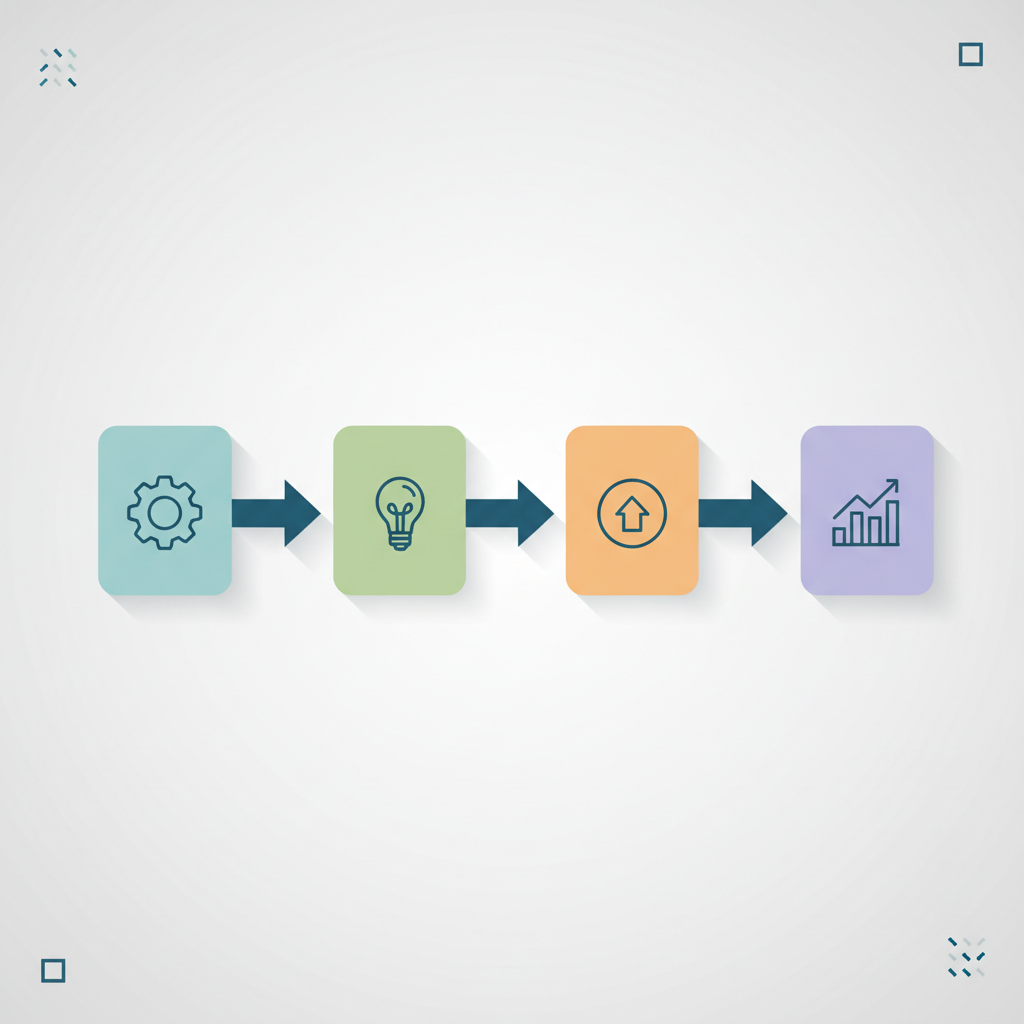 Diagramme illustrant un processus étape par étape, avec des flèches montrant la progression d'un bloc à l'autre.