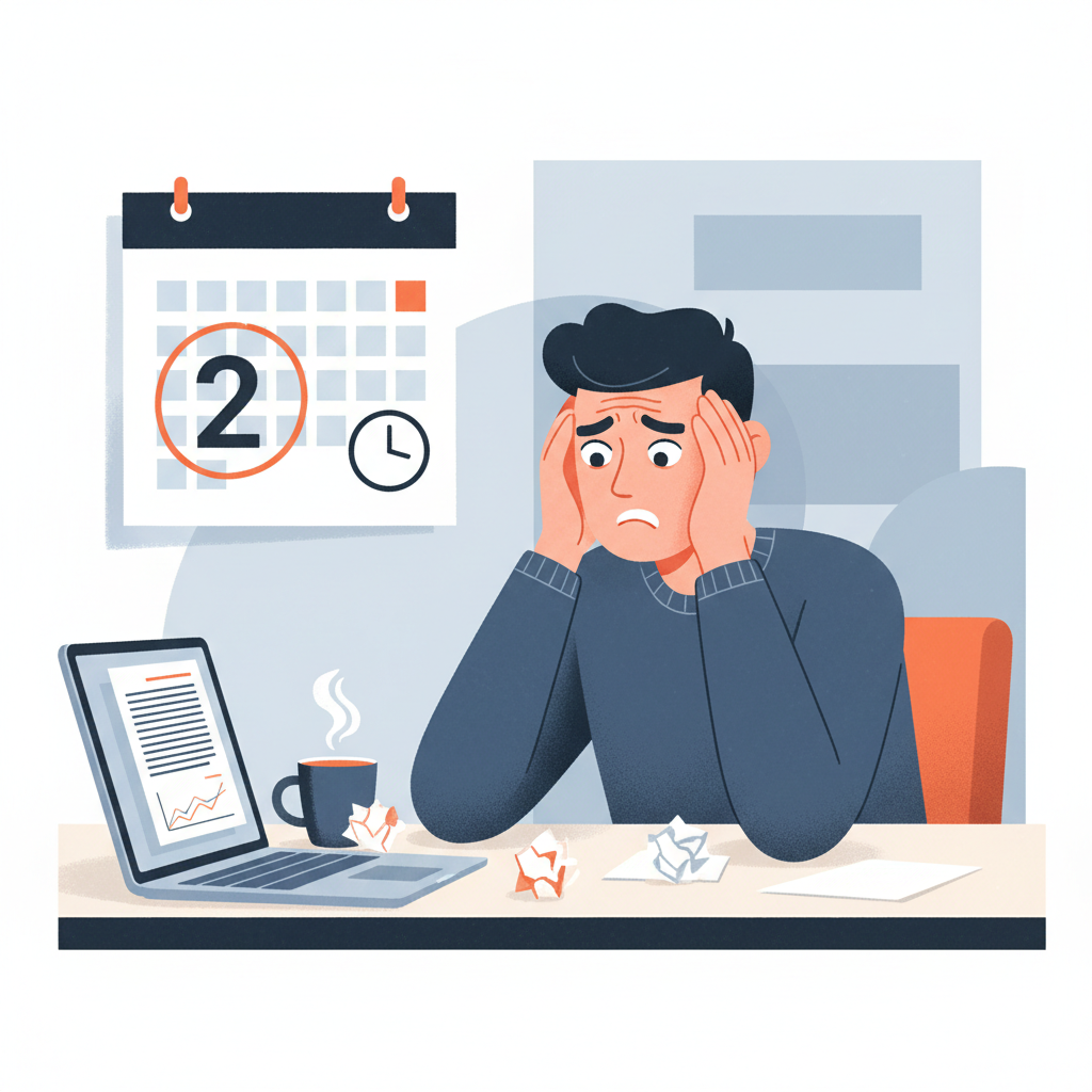 Étudiant stressé par la deadline de son mémoire regardant son ordinateur portable.