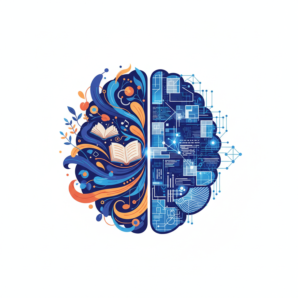 Illustration du cerveau assisté par l'intelligence artificielle pour la rédaction académique.