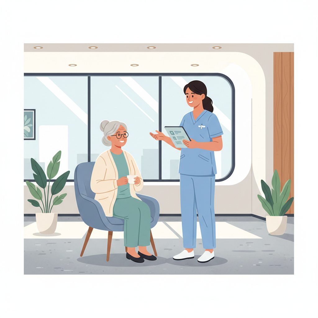 Infirmière utilisant une tablette pour noter des observations, symbolisant l'intégration de la technologie dans les soins de santé.