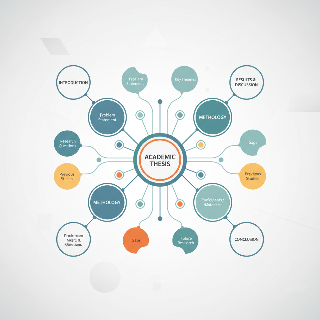 Exemple de carte mentale pour la structuration d'un mémoire académique.