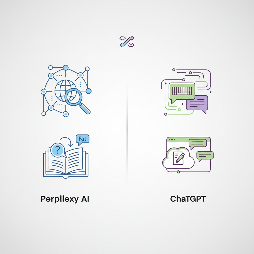 Tableau comparatif visuel mettant en évidence les différences clés entre Perplexity AI et ChatGPT pour la recherche.