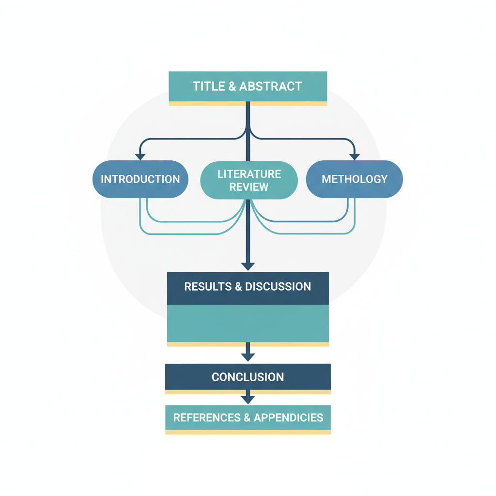 Schéma illustrant une structure de plan de mémoire bien organisée, avec des parties et des chapitres.