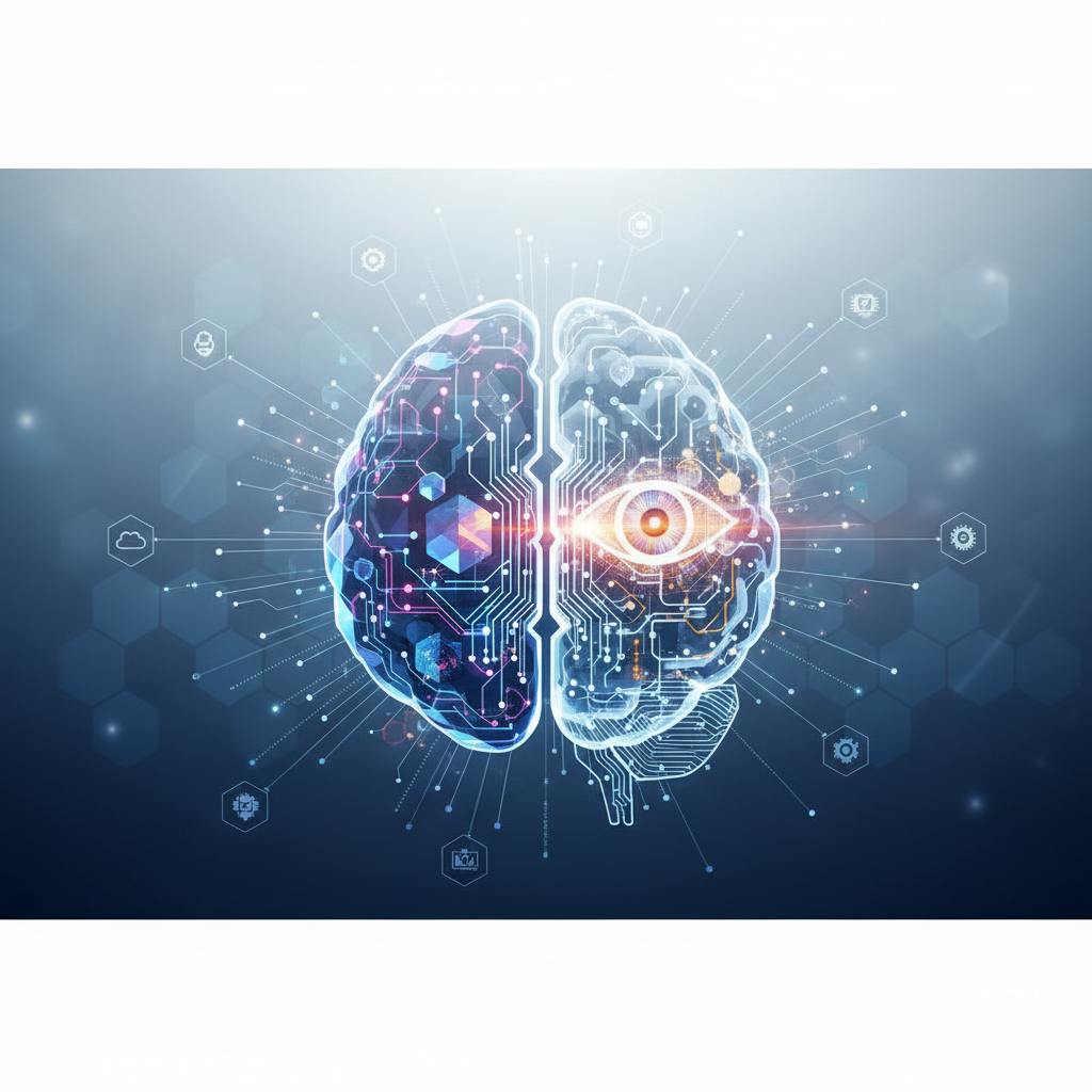 Cerveau humain stylisé connecté à des circuits numériques, symbolisant l'intelligence artificielle.