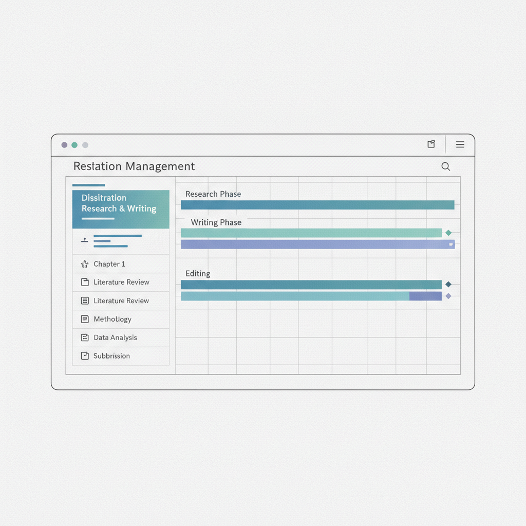 Interface d'Asana montrant une liste de tâches et une vue chronologique pour un projet de thèse.